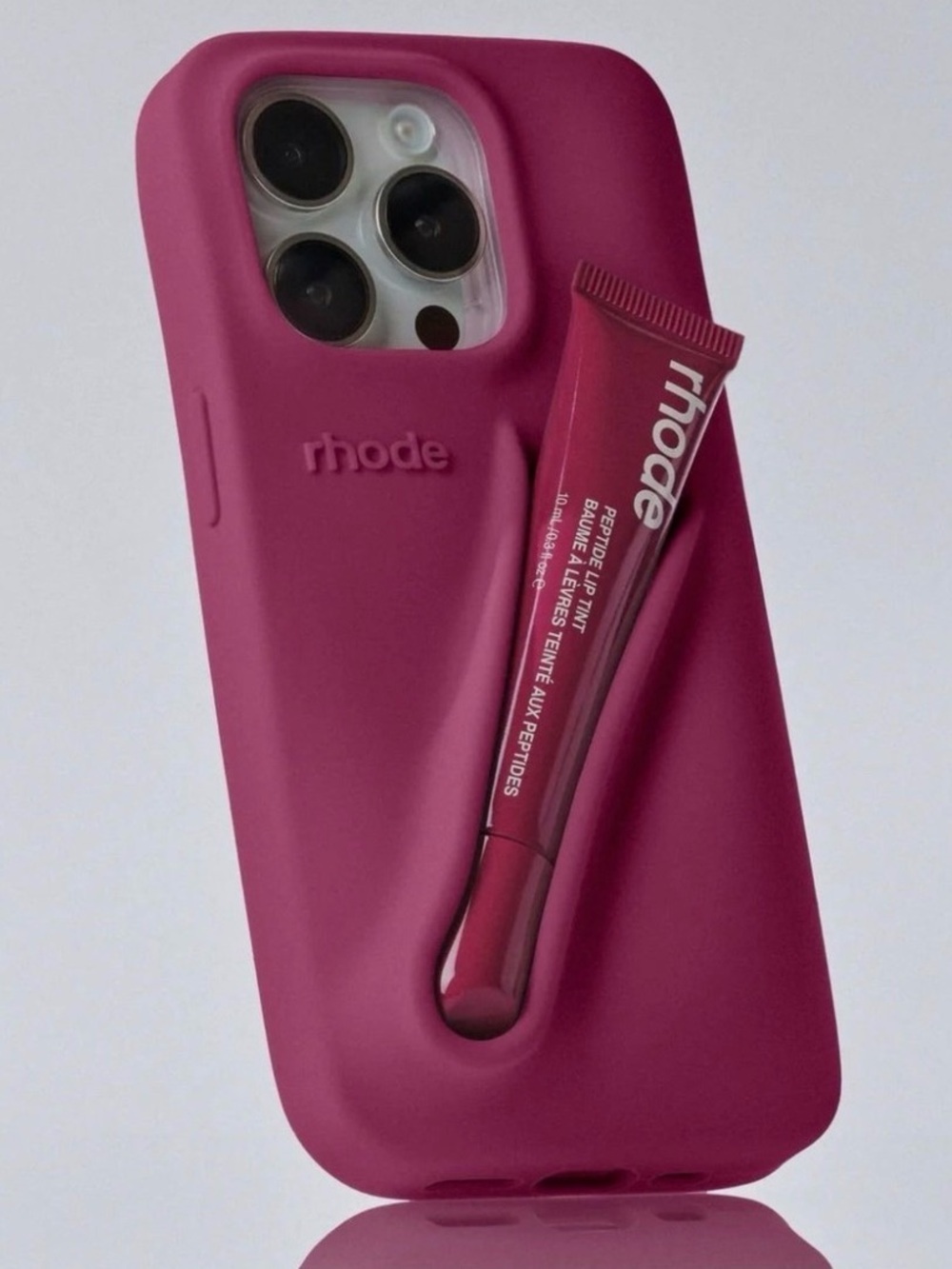 LNIB rhode iPhone 13 Pro Raspberry Jelly Peptide Lip Holder Silky Silicone Case